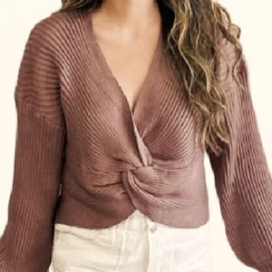 EC FRESH KISSES KNOTTED KNIT LOBG SLEEVE TOP SZ.L